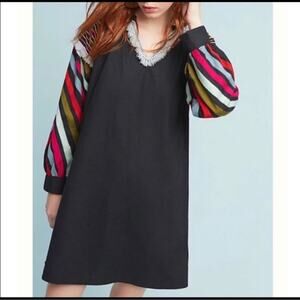 Anthropologie Black Dress with Vibrant Sleeves